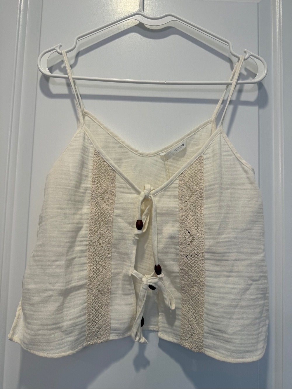 Zara Cream Lace-Panel Tie-Front Camisole